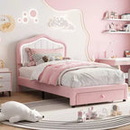 Cadre de lit capitonné rose et blanc double avec tiroir de rangement, tête de lit à LED, sommier tapissier non requis, assemblage facile
