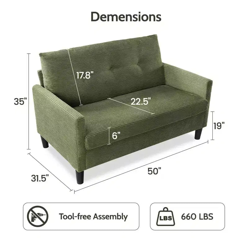 Dyonery Petit canapé 50 places pour salon, chambre, bureau, canapé confortable avec coussin à ressorts à assise profonde