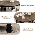 Table basse ronde, table basse avec étagère de rangement, table basse avec pieds métalliques robustes, style rétro