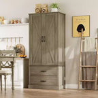 Kitchen Pantry Cabinet with 2 Drawers, Farmhouse Tall Storage Cabinet, Wood Food Pantry