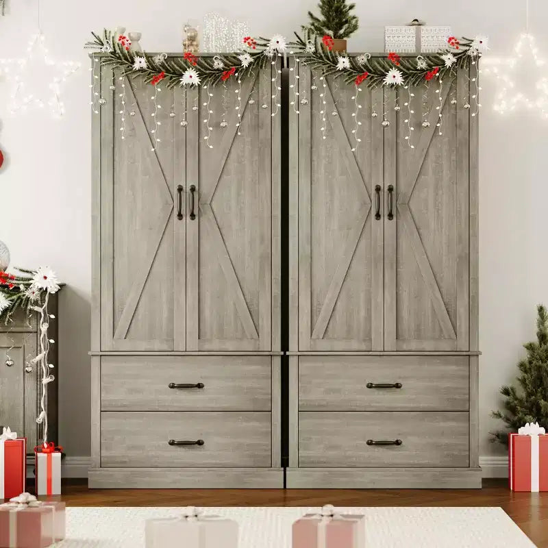 Meuble de garde-manger de cuisine avec 2 tiroirs, armoire de rangement haute de style rustique, meuble de rangement alimentaire en bois
