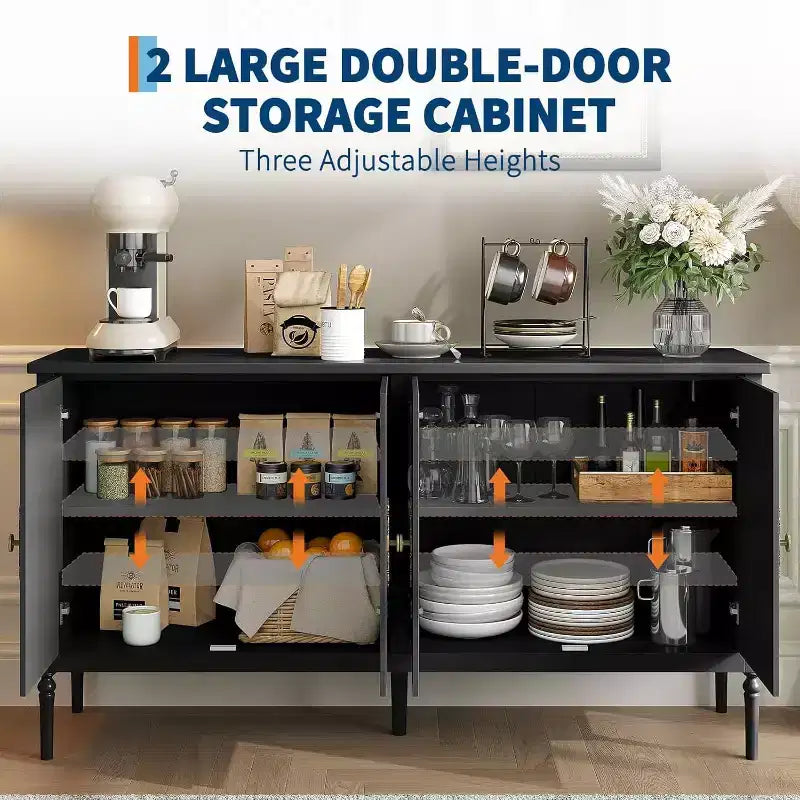GustoWave 59 Buffet Moderne avec Rangement, 4 Portes et Étagères Réglables, Meuble Bar à Café