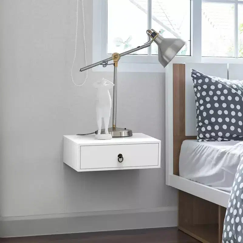 VINGLI Table de Chevet Murale Flottante avec Tiroir, Lot de 2, Table de Chevet Suspendue Blanche pour Chambre à Coucher