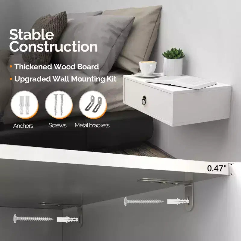 VINGLI Table de Chevet Murale Flottante avec Tiroir, Lot de 2, Table de Chevet Suspendue Blanche pour Chambre à Coucher