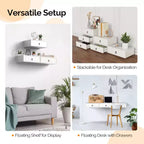 VINGLI Table de Chevet Murale Flottante avec Tiroir, Lot de 2, Table de Chevet Suspendue Blanche pour Chambre à Coucher