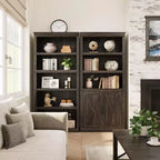 GustoWave Étagère à Livres à 5 Niveaux, Bibliothèque de Style Ferme avec Armoire, Bibliothèque Haute de 174,5 cm avec Portes de Rangement, Étagère à Livres en Bois à 5 Niveaux pour Bureau à Domicile