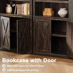 GustoWave Étagère à Livres à 5 Niveaux, Bibliothèque de Style Ferme avec Armoire, Bibliothèque Haute de 174,5 cm avec Portes de Rangement, Étagère à Livres en Bois à 5 Niveaux pour Bureau à Domicile