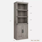 GustoWave Étagère à Livres à 5 Niveaux, Bibliothèque de Style Ferme avec Armoire, Bibliothèque Haute de 174,5 cm avec Portes de Rangement, Étagère à Livres en Bois à 5 Niveaux pour Bureau à Domicile