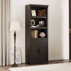 GustoWave Étagère à Livres à 5 Niveaux, Bibliothèque de Style Ferme avec Armoire, Bibliothèque Haute de 174,5 cm avec Portes de Rangement, Étagère à Livres en Bois à 5 Niveaux pour Bureau à Domicile
