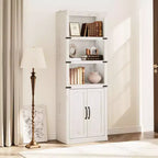 GustoWave Étagère à Livres à 5 Niveaux, Bibliothèque de Style Ferme avec Armoire, Bibliothèque Haute de 174,5 cm avec Portes de Rangement, Étagère à Livres en Bois à 5 Niveaux pour Bureau à Domicile