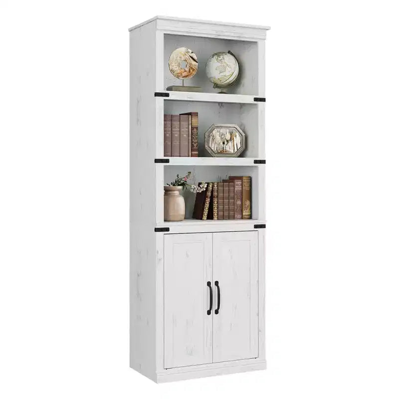 GustoWave Étagère à Livres à 5 Niveaux, Bibliothèque de Style Ferme avec Armoire, Bibliothèque Haute de 174,5 cm avec Portes de Rangement, Étagère à Livres en Bois à 5 Niveaux pour Bureau à Domicile