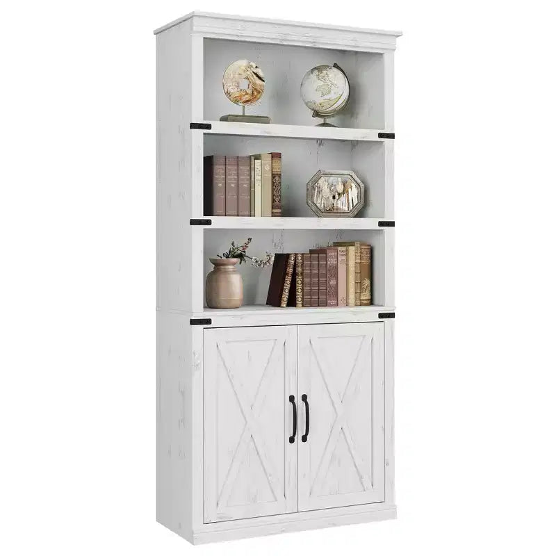 GustoWave Étagère à Livres à 5 Niveaux, Bibliothèque de Style Ferme avec Armoire, Bibliothèque Haute de 174,5 cm avec Portes de Rangement, Étagère à Livres en Bois à 5 Niveaux pour Bureau à Domicile