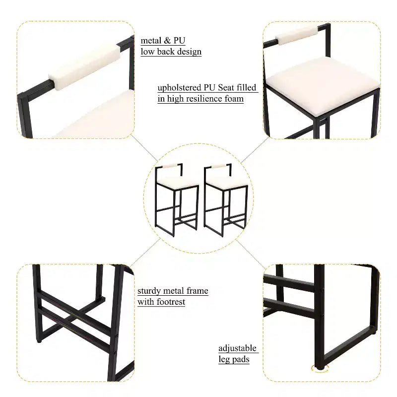 MAYEERTY Lot de 2 tabourets de bar en similicuir, structure en métal, hauteur de comptoir pour îlot de cuisine, beige