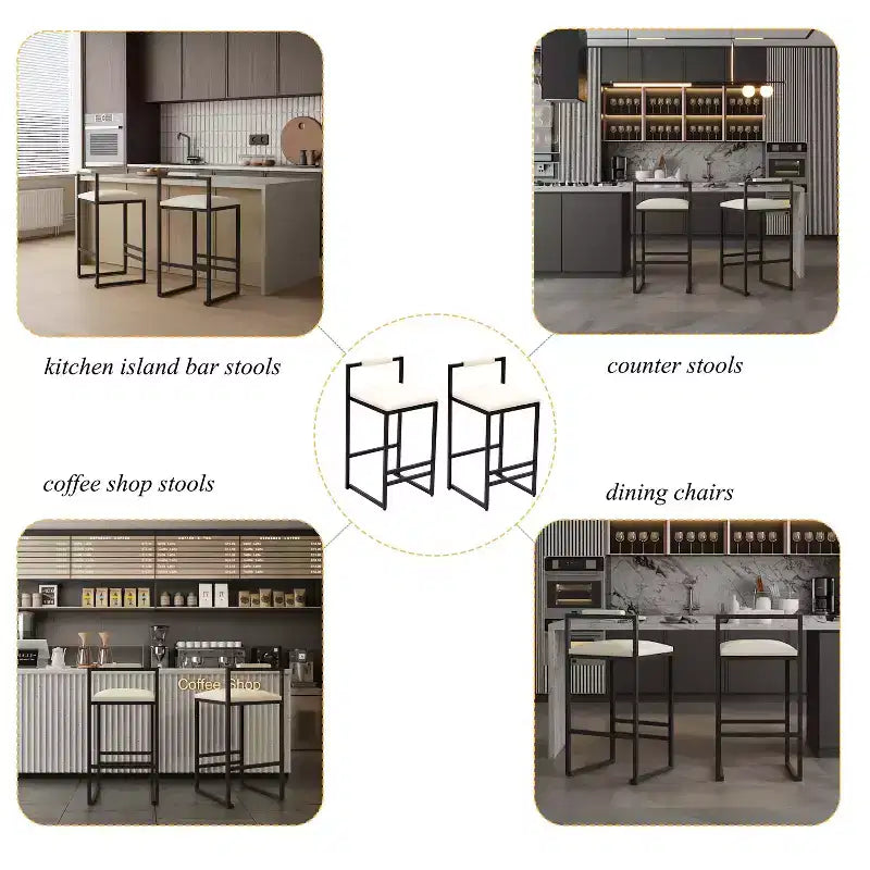 MAYEERTY Lot de 2 tabourets de bar en similicuir, structure en métal, hauteur de comptoir pour îlot de cuisine, beige