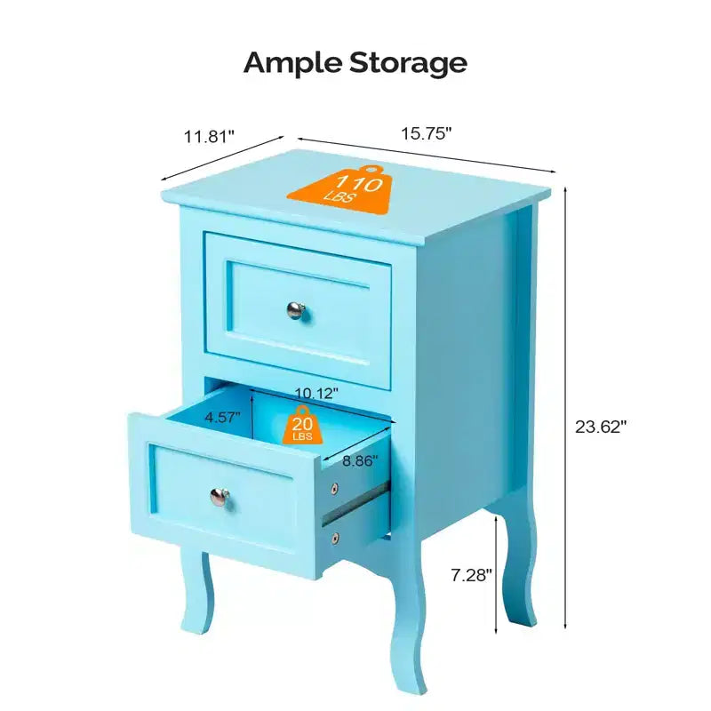 Table de Chevet Bonnlo avec 2 Tiroirs, Tables de Nuit pour Chambres, Petite Table d'Appoint/Table de Nuit Blanche avec Tiroirs pour Petits Espaces