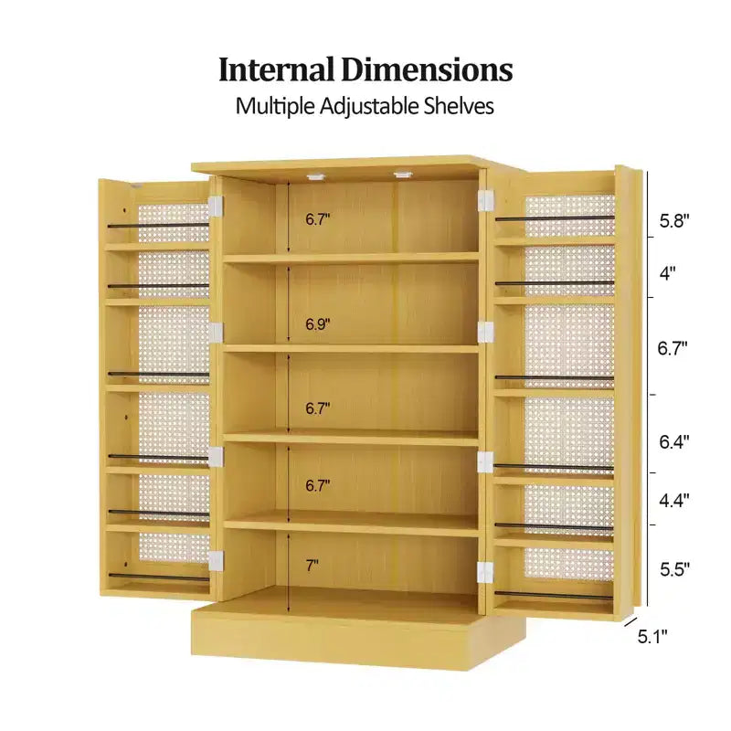 VINGLI Meuble de garde-manger, meuble de rangement de cuisine en rotin avec 2 portes et étagères réglables, placard autoportant de 102,9 cm de hauteur pour la salle à manger