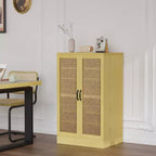 VINGLI Meuble de garde-manger, meuble de rangement de cuisine en rotin avec 2 portes et étagères réglables, placard autoportant de 102,9 cm de hauteur pour la salle à manger