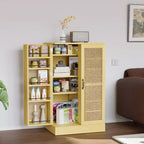 VINGLI Meuble de garde-manger, meuble de rangement de cuisine en rotin avec 2 portes et étagères réglables, placard autoportant de 102,9 cm de hauteur pour la salle à manger