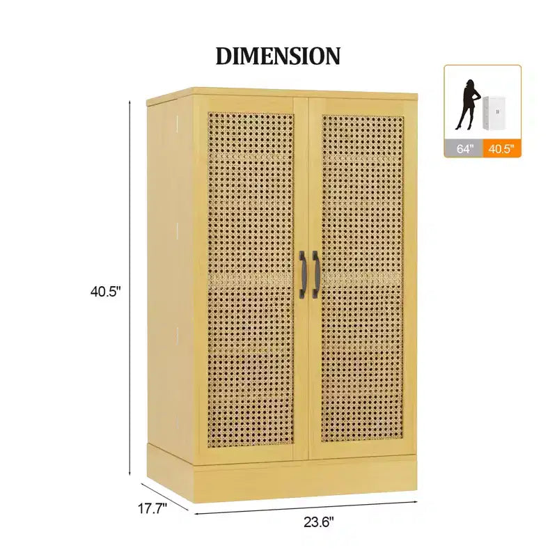 VINGLI Meuble de garde-manger, meuble de rangement de cuisine en rotin avec 2 portes et étagères réglables, placard autoportant de 102,9 cm de hauteur pour la salle à manger