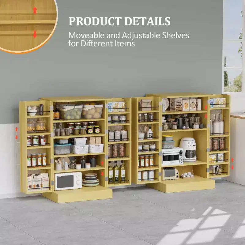 VINGLI Meuble de garde-manger, meuble de rangement de cuisine en rotin avec 2 portes et étagères réglables, placard autoportant de 102,9 cm de hauteur pour la salle à manger