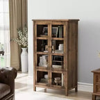 VINGLI Rustic Storage Cabinet with Glass Doors & Shelves, Showcase Display Cabinet with Cedar Wood Finish, Walnut