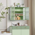 Meuble Haut de Salle de Bain avec Double Porte en Verre, Meuble Mural Moderne Polyvalent pour Cuisine - Rangement Ustensiles de Cuisine & Épices - Boîtes de Conserve, pour Salon