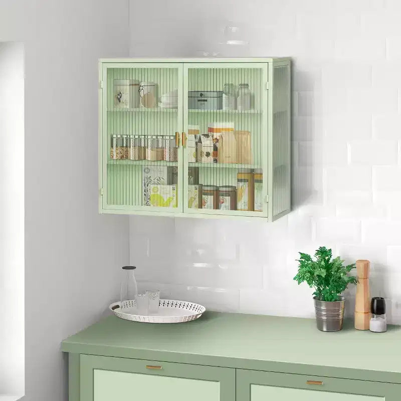 Meuble Haut de Salle de Bain avec Double Porte en Verre, Meuble Mural Moderne Polyvalent pour Cuisine - Rangement Ustensiles de Cuisine & Épices - Boîtes de Conserve, pour Salon