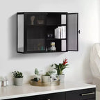 Meuble Haut de Salle de Bain avec Double Porte en Verre, Meuble Mural Moderne Polyvalent pour Cuisine - Rangement Ustensiles de Cuisine & Épices - Boîtes de Conserve, pour Salon