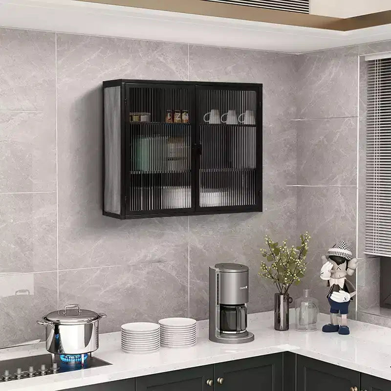 Meuble Haut de Salle de Bain avec Double Porte en Verre, Meuble Mural Moderne Polyvalent pour Cuisine - Rangement Ustensiles de Cuisine & Épices - Boîtes de Conserve, pour Salon