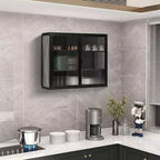 Meuble Haut de Salle de Bain avec Double Porte en Verre, Meuble Mural Moderne Polyvalent pour Cuisine - Rangement Ustensiles de Cuisine & Épices - Boîtes de Conserve, pour Salon