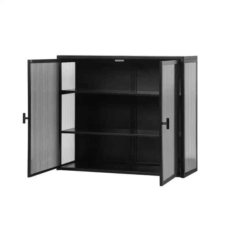 Meuble Haut de Salle de Bain avec Double Porte en Verre, Meuble Mural Moderne Polyvalent pour Cuisine - Rangement Ustensiles de Cuisine & Épices - Boîtes de Conserve, pour Salon