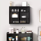 Wall Bathroom Cabinet with Double Glass Door, Modern Versatile Wall Cabinets for Kitchen- Storage Kitchen Utensils & Spice-Cans, for Living Room