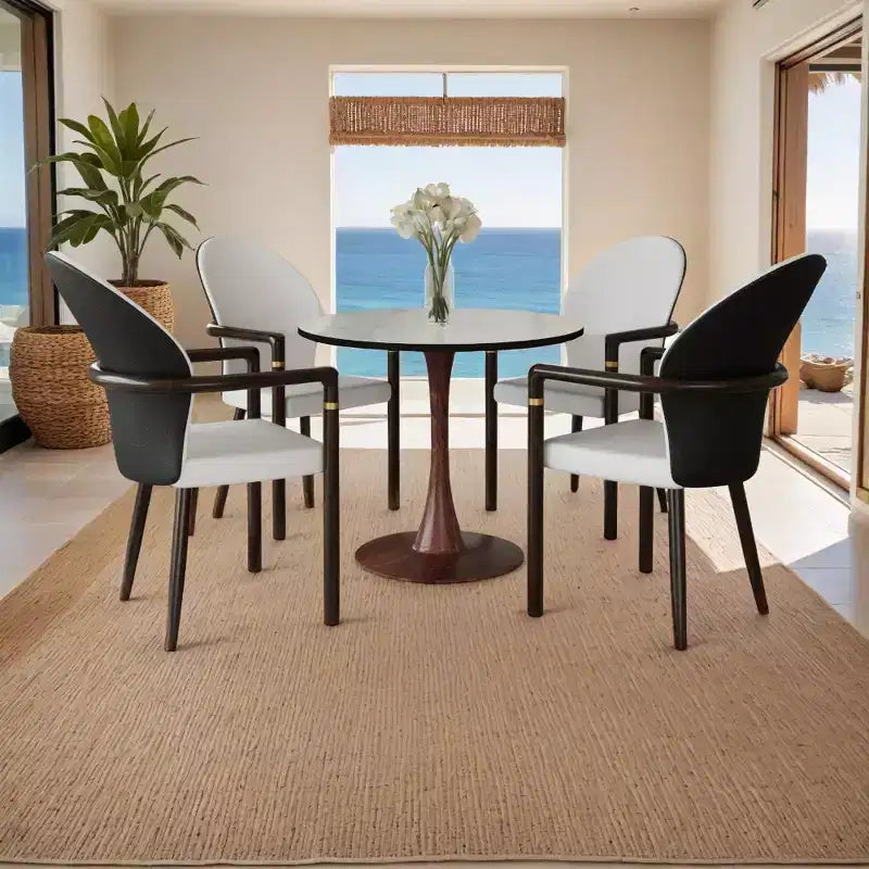 Table à manger ronde LeisureMod Bristol, plateau en MDF avec base piédestal en acier et bois de noyer, table d'appoint moderne pour cuisine et salle à manger, idéale pour les petits espaces