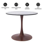 Table à manger ronde LeisureMod Bristol, plateau en MDF avec base piédestal en acier et bois de noyer, table d'appoint moderne pour cuisine et salle à manger, idéale pour les petits espaces