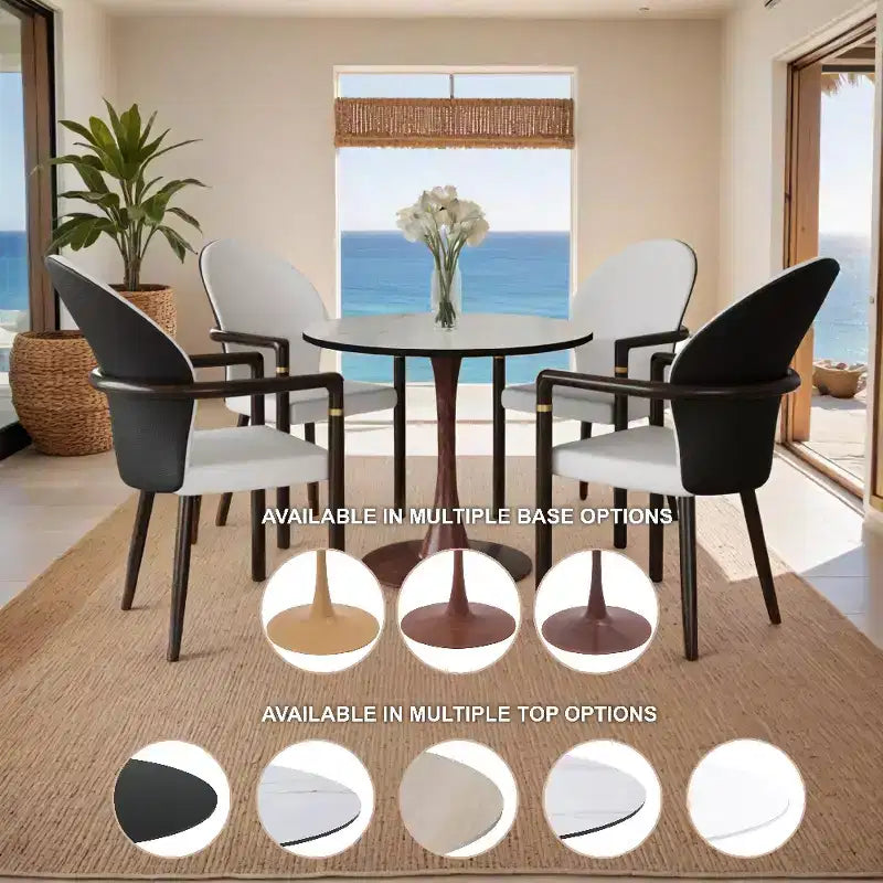 Table à manger ronde LeisureMod Bristol, plateau en MDF avec base piédestal en acier et bois de noyer, table d'appoint moderne pour cuisine et salle à manger, idéale pour les petits espaces