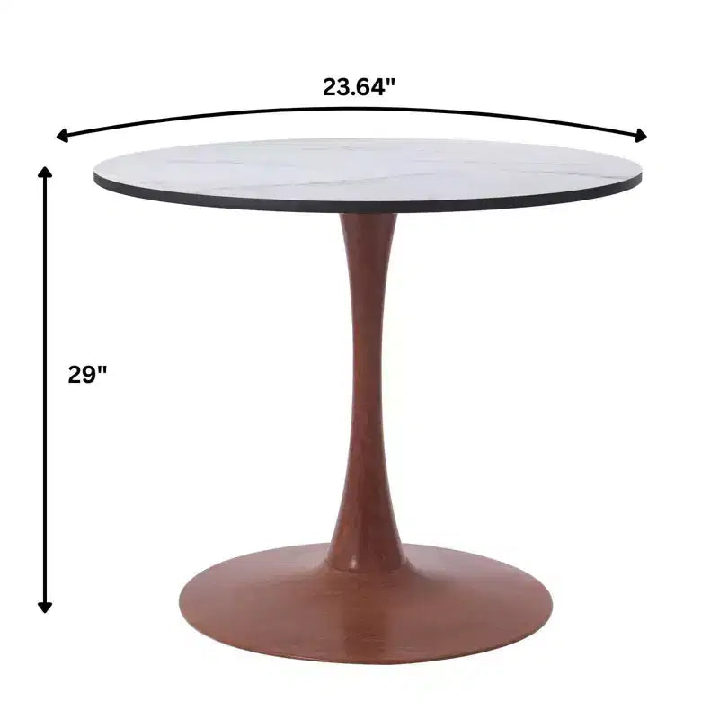 Table à manger ronde LeisureMod Bristol, plateau en MDF avec base piédestal en acier et bois de noyer, table d'appoint moderne pour cuisine et salle à manger, idéale pour les petits espaces