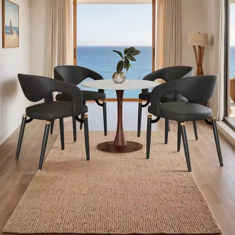 Table à manger ronde LeisureMod Bristol, plateau en MDF avec base piédestal en acier et bois de noyer, table d'appoint moderne pour cuisine et salle à manger, idéale pour les petits espaces