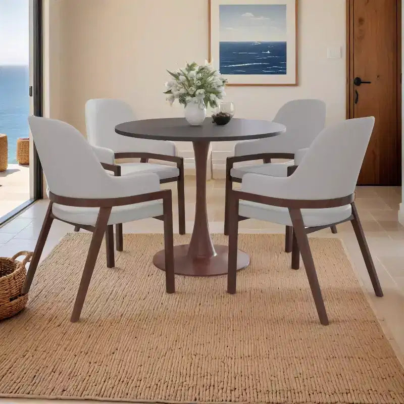 Table à manger ronde LeisureMod Bristol, plateau en MDF avec base piédestal en acier et bois de noyer, table d'appoint moderne pour cuisine et salle à manger, idéale pour les petits espaces