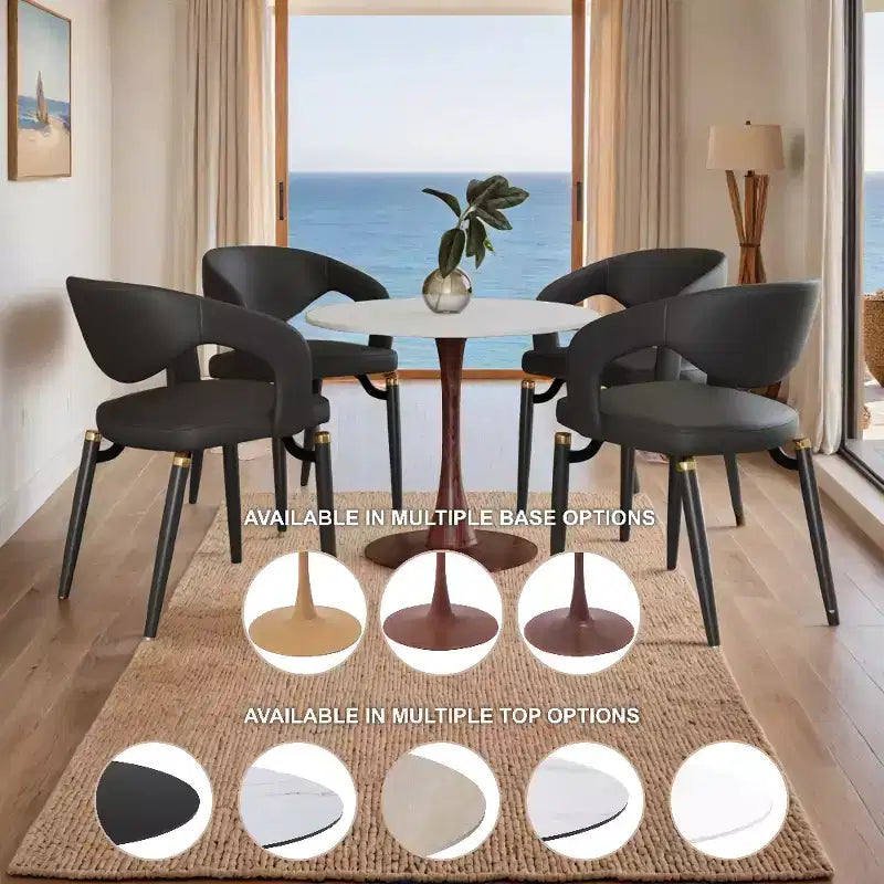 Table à manger ronde LeisureMod Bristol, plateau en MDF avec base piédestal en acier et bois de noyer, table d'appoint moderne pour cuisine et salle à manger, idéale pour les petits espaces