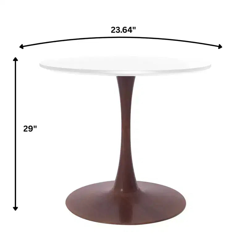 Table à manger ronde LeisureMod Bristol, plateau en MDF avec base piédestal en acier et bois de noyer, table d'appoint moderne pour cuisine et salle à manger, idéale pour les petits espaces