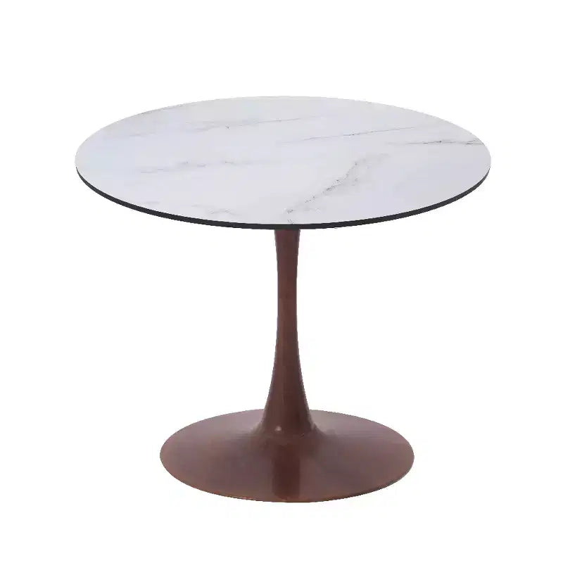 Table à manger ronde LeisureMod Bristol, plateau en MDF avec base piédestal en acier et bois de noyer, table d'appoint moderne pour cuisine et salle à manger, idéale pour les petits espaces