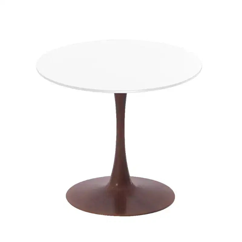 Table à manger ronde LeisureMod Bristol, plateau en MDF avec base piédestal en acier et bois de noyer, table d'appoint moderne pour cuisine et salle à manger, idéale pour les petits espaces