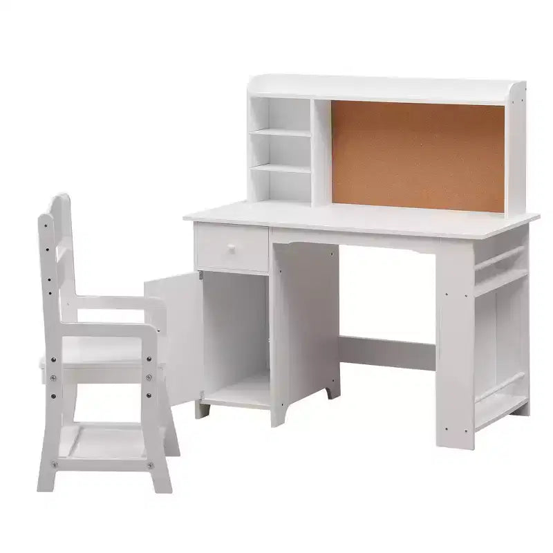 CuisinSmart Ensemble Bureau et Chaise pour Enfants, Table d'Étude pour Enfants - Comprend Étagère à Livres, Tableau d'Affichage, Armoires et Tiroir