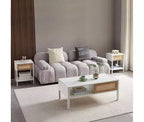Table Basse CuisinSmart - Table d'Appoint Rectangulaire de Style Mid-Century avec Panneau Coulissant, Étagère de Rangement Ouverte et Pieds en Métal, Idéale pour le Salon