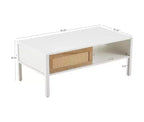 Table Basse CuisinSmart - Table d'Appoint Rectangulaire de Style Mid-Century avec Panneau Coulissant, Étagère de Rangement Ouverte et Pieds en Métal, Idéale pour le Salon