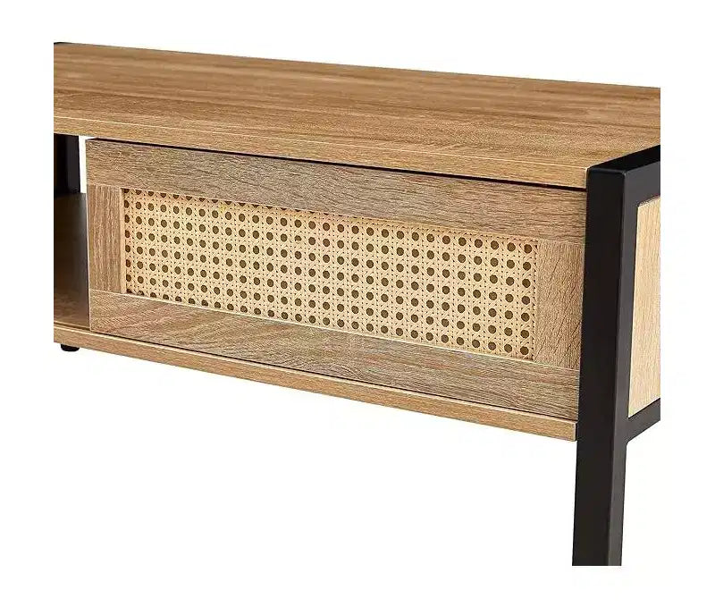 Table Basse CuisinSmart - Table d'Appoint Rectangulaire de Style Mid-Century avec Panneau Coulissant, Étagère de Rangement Ouverte et Pieds en Métal, Idéale pour le Salon