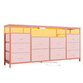 10 Drawer Dresser for 75In TVs, 63 W Long Wide Chest of Drawers, Multi-Functional Storage Organizer Dresser for Closet Hallway Living Room, Pink