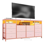 Commode à 10 tiroirs pour téléviseurs 75 pouces, commode large de 63 pouces de large, commode de rangement multifonctionnelle pour placard, couloir, salon, rose