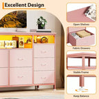 Commode à 10 tiroirs pour téléviseurs 75 pouces, commode large de 63 pouces de large, commode de rangement multifonctionnelle pour placard, couloir, salon, rose