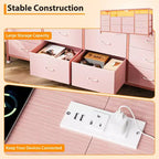 Commode à 10 tiroirs pour téléviseurs 75 pouces, commode large de 63 pouces de large, commode de rangement multifonctionnelle pour placard, couloir, salon, rose